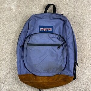 JanSport Right Pack Canvas Backpack Suede Leather Bottom Vintage Style